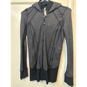Lululemon Herringbone Full Zip Hoodie Jacket Black White Size 4 Slim Fit Yoga